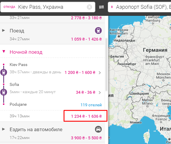 Киев – София на поезде за 45 евро