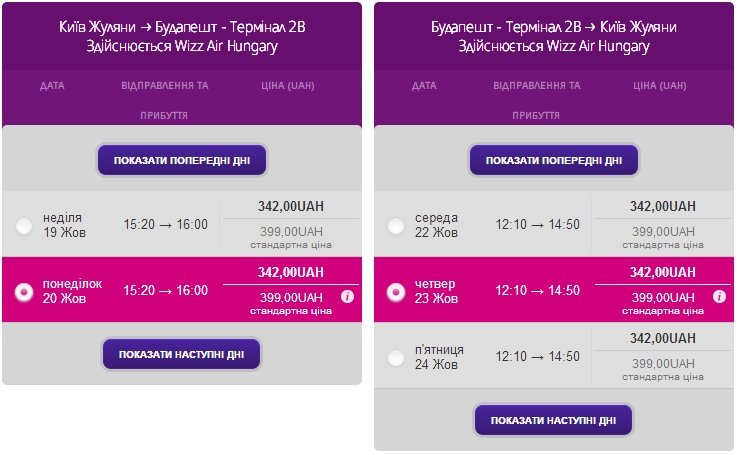 Стоимость билета Киев - Будапешт - Киев – 684 грн для членов Wizz Discount Club, 798 грн – стандартная стоимость.