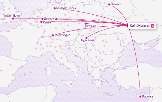 карта рейсов Wizz Air из Украины